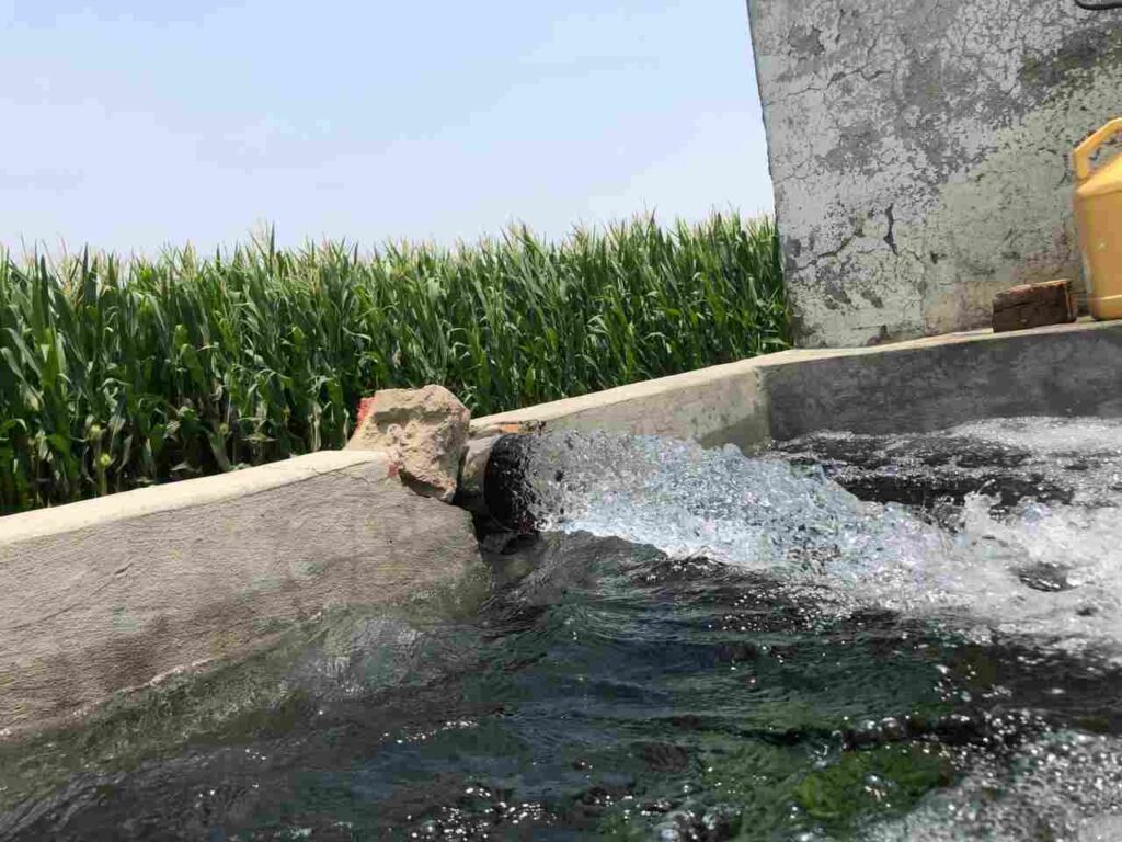Tubewell Running in Summer Time in the Field